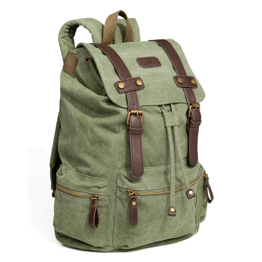 Monogrammed Olive Green Canvas Hiker Backpack